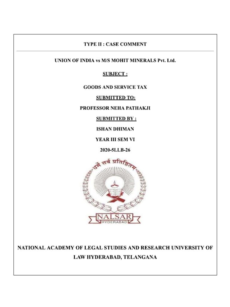 Case Comment Paper | PDF