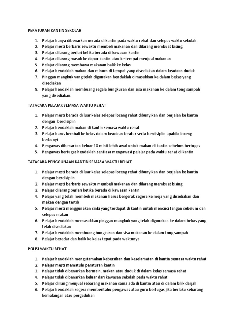 Peraturan Kantin Sekolah Pdf