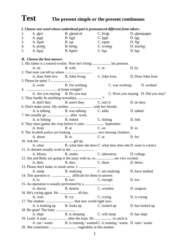 Test Pre Simple & Pre Cont 10-11 | PDF