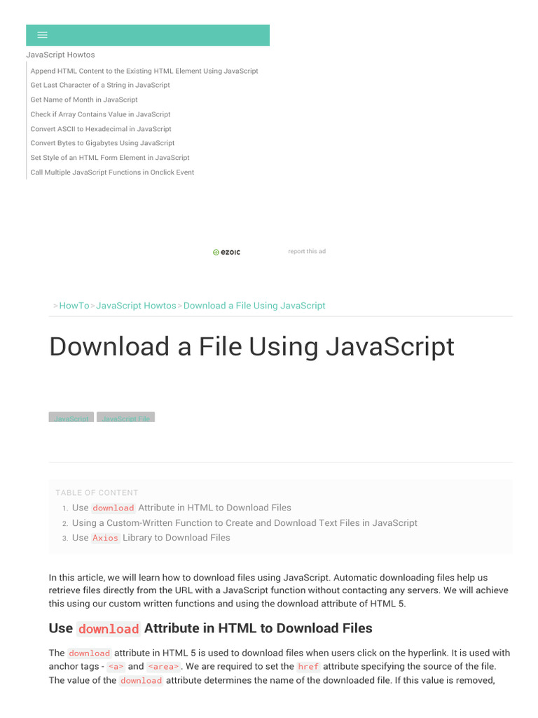 Download Files with JavaScript Methods | PDF | Java Script | Html