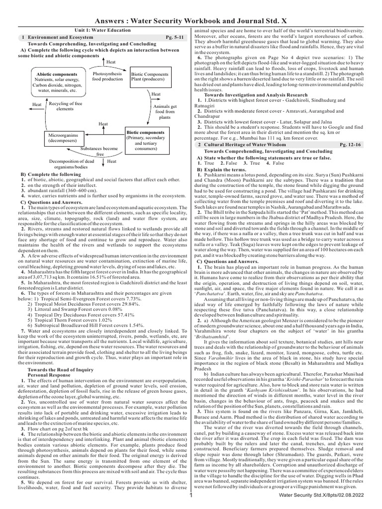 Water Security Workbook Std. 10 Answers | PDF | Ecosystem | Irrigation