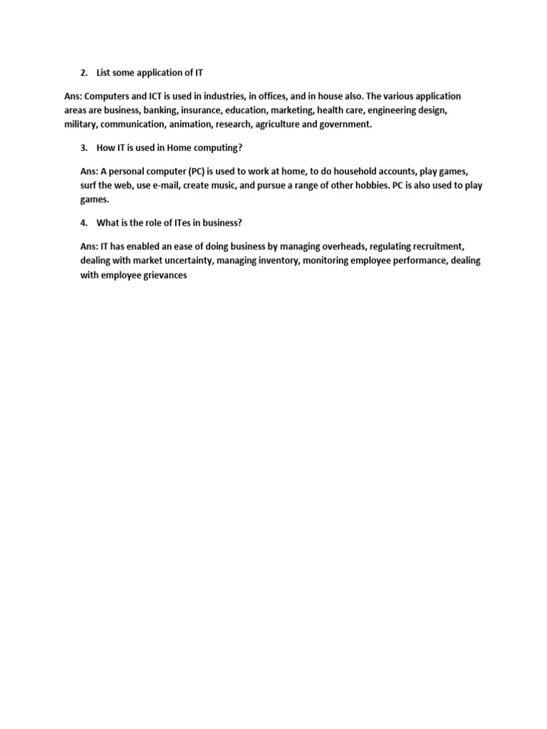 Chapter 1 IT & ITES PPT Questions | PDF
