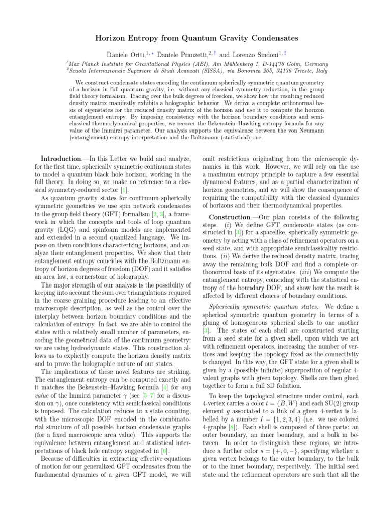 Horizon Entropy in Quantum Gravity | PDF | Entropy | Quantum Entanglement