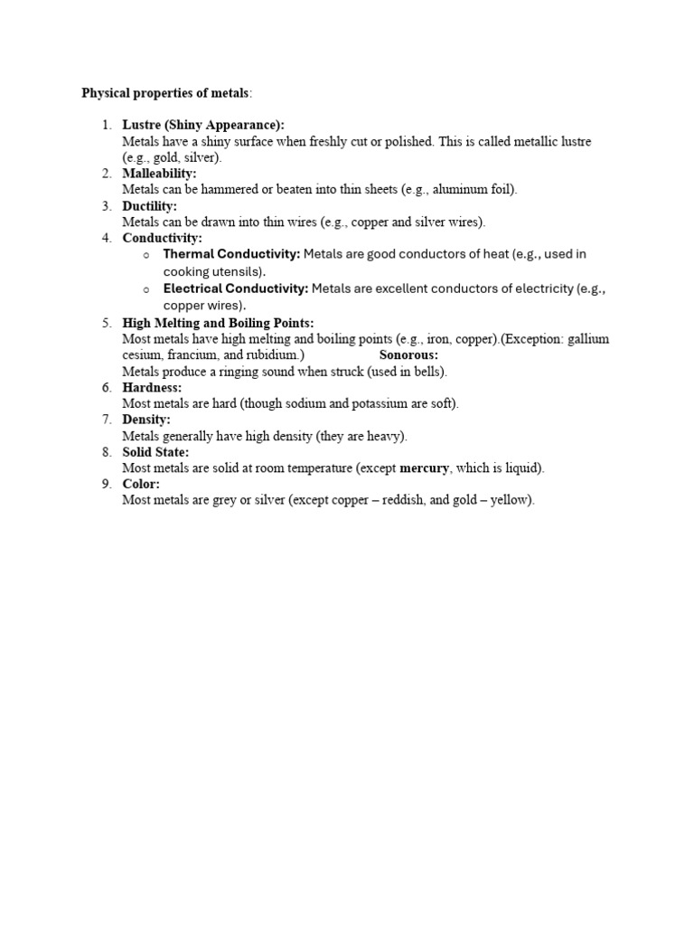 Key Physical Properties of Metals | PDF