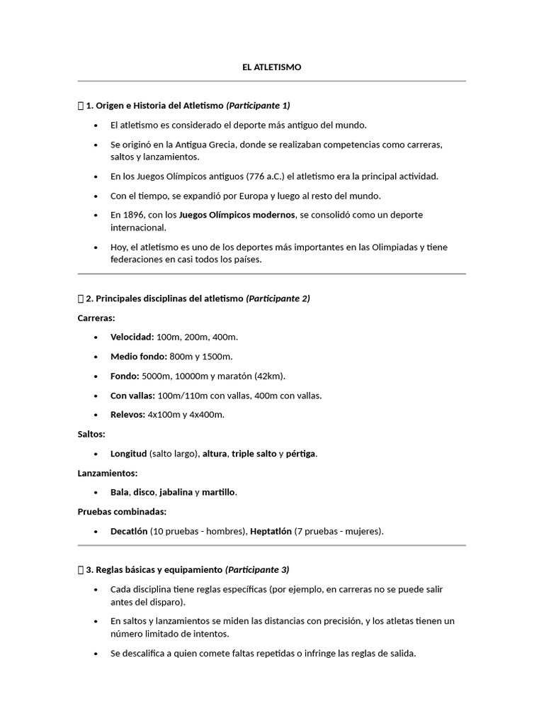 Historia y Disciplinas del Atletismo | PDF | Deporte del atletismo ...