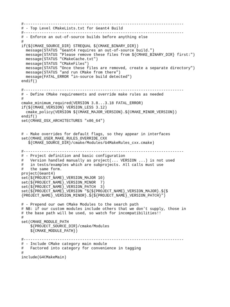 Geant4 CMakeLists Configuration Guide | PDF