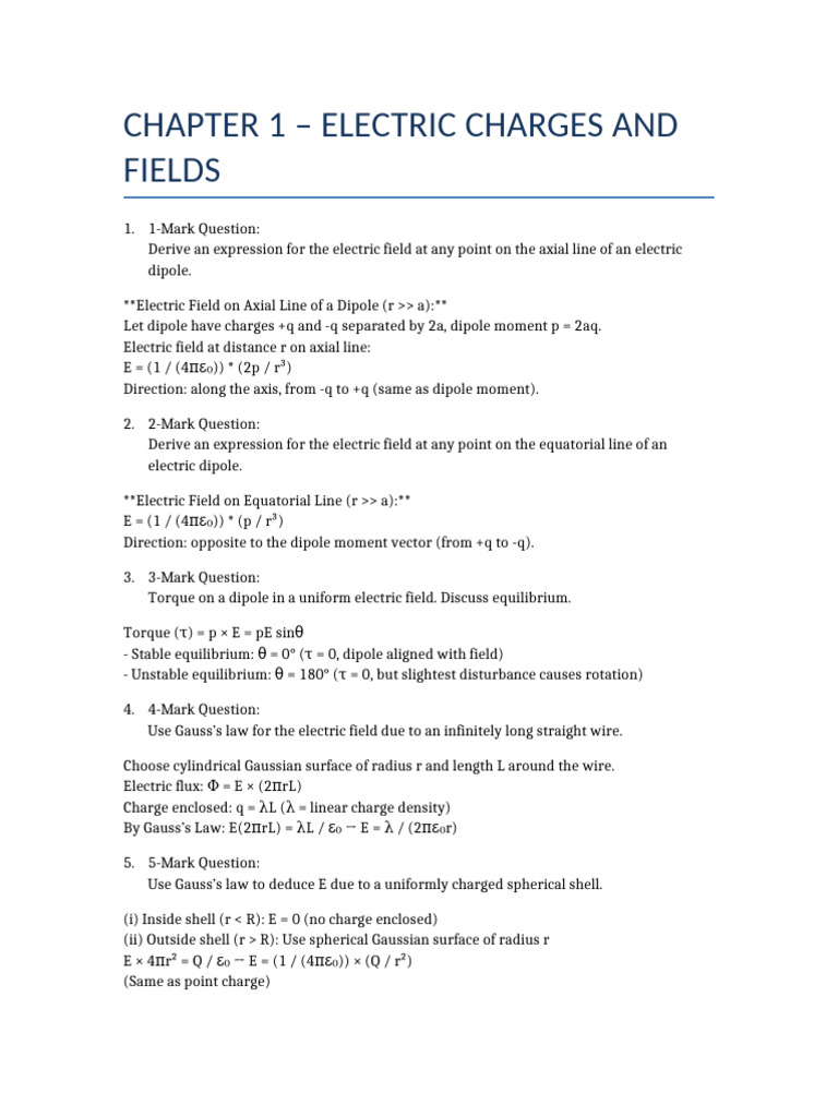 Electric Charges and Fields Notes | PDF