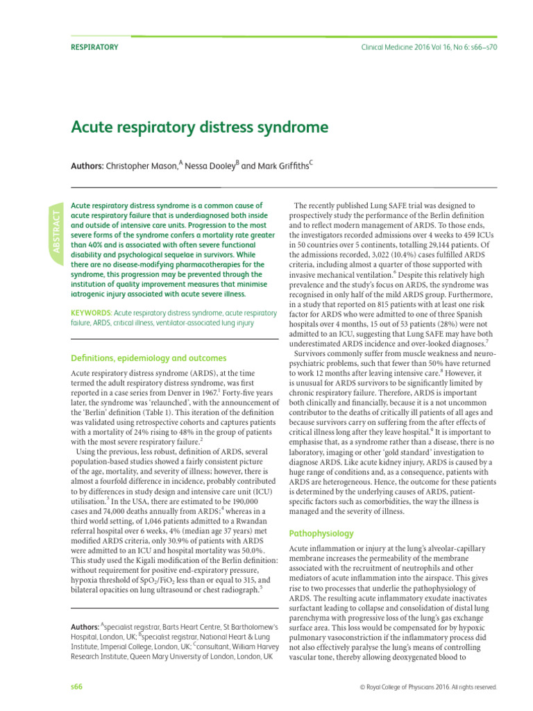 Acute Respiratory Distress Syndrome 2016 | PDF | Respiratory Diseases ...