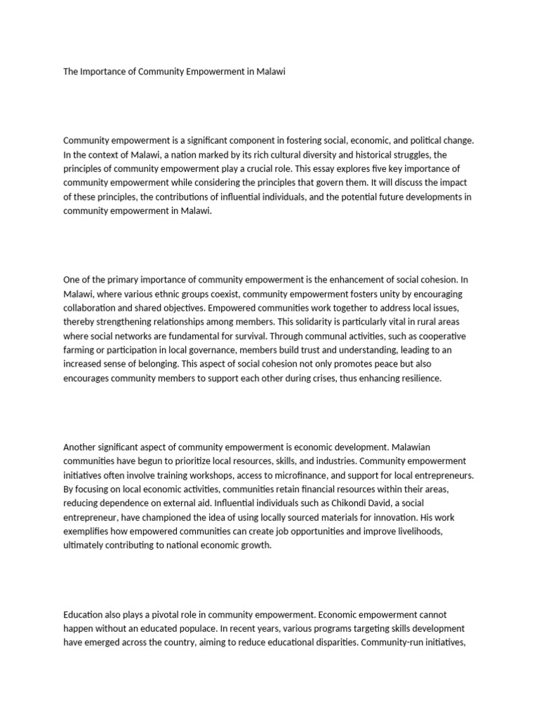 Importance of Community Empowerment in Malawi | PDF | Empowerment ...