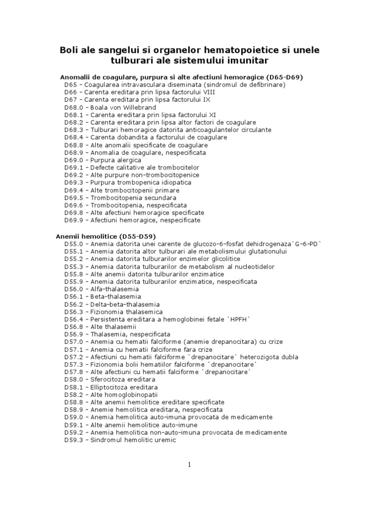 Coduri Diagnostice pentru Boli Hematologice | PDF