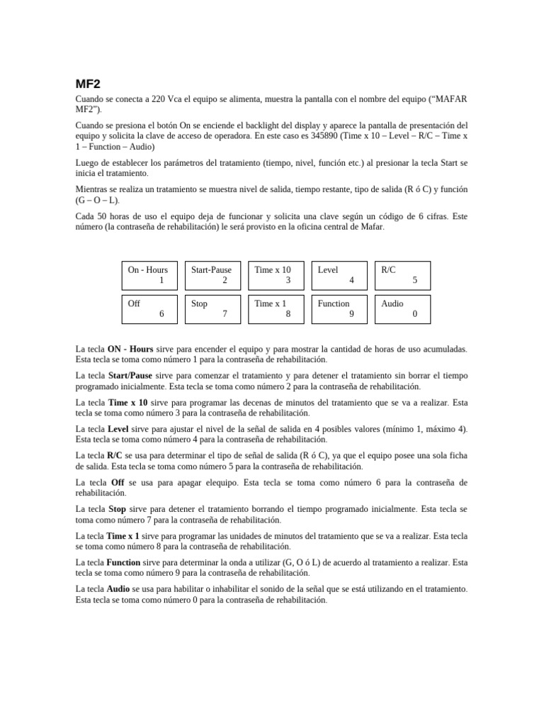 Guía de uso del equipo MAFAR MF2 | PDF | Informática