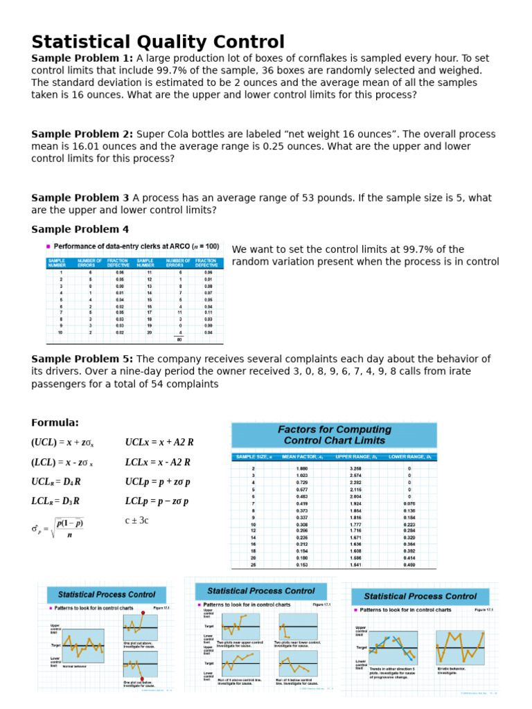 Statistical Quality Control: Sample Problem 1 | PDF