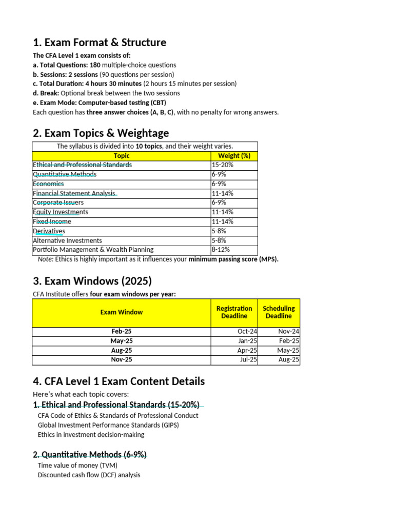 CFA Level 1 Exam Structure & Weightage | PDF | Valuation (Finance ...