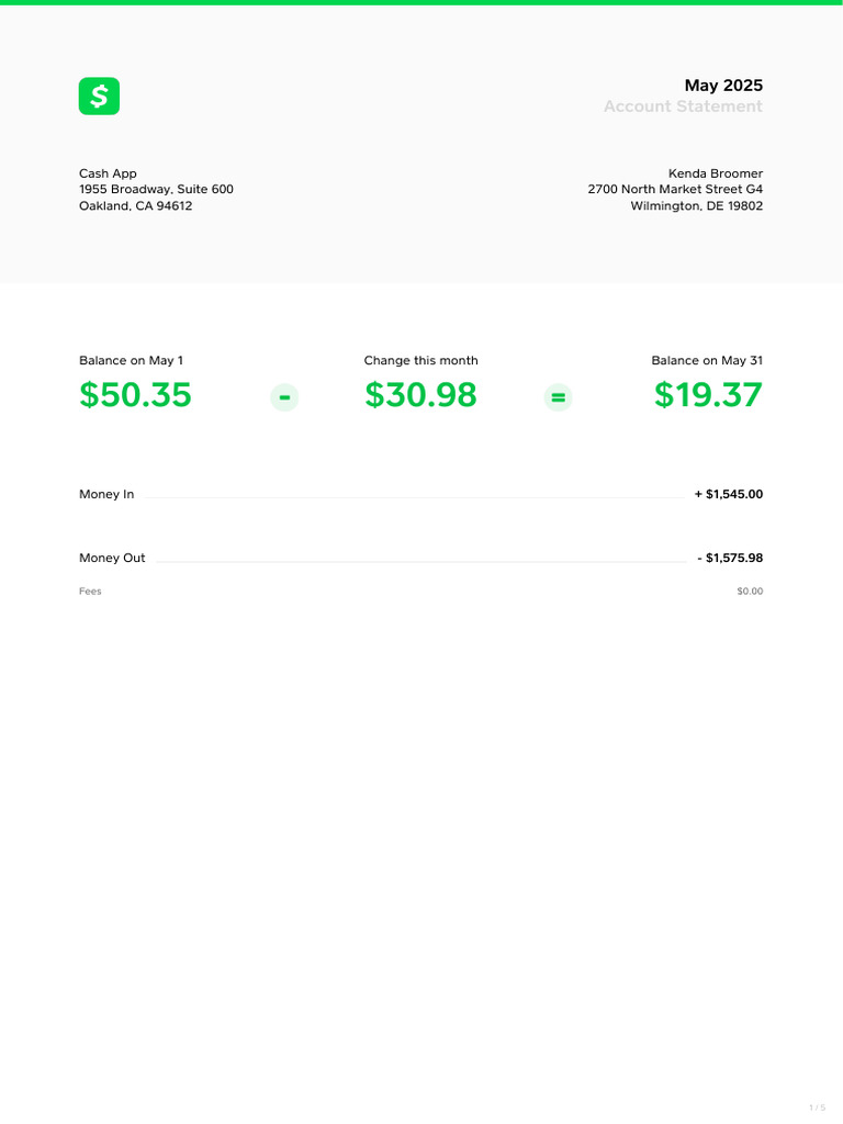 Cash App May 2025 Account Statement | PDF | Cash | Payments