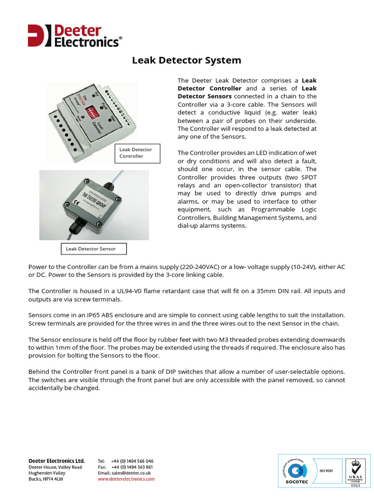 Leak Detector System Specifications | PDF | Relay | Sensor