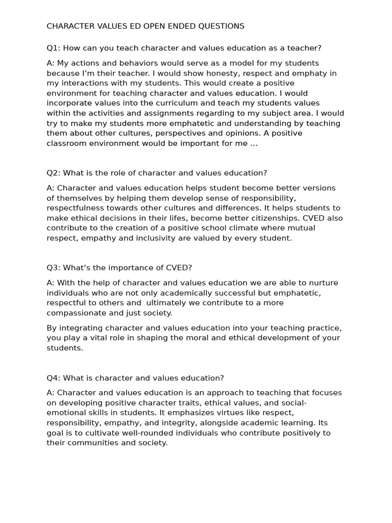 Teaching Character and Values Education | PDF