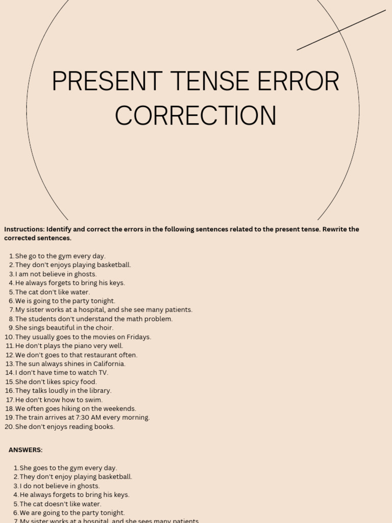 Present Tense Error Corrections | PDF