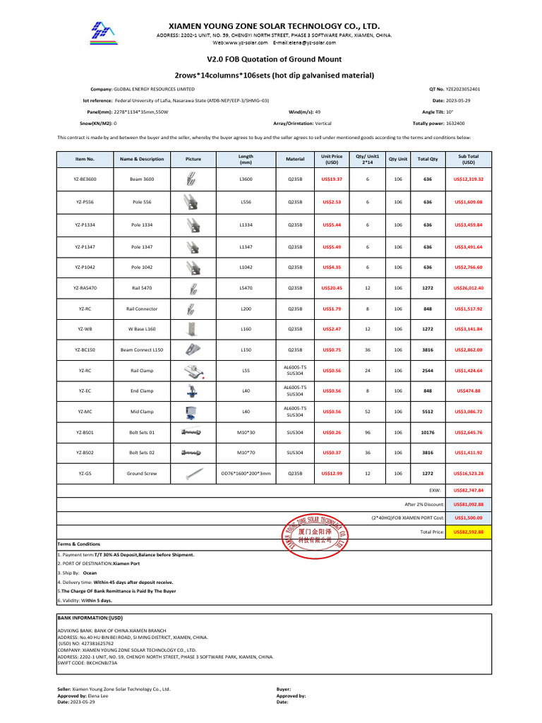 GLOBAL 2×14×106 V2.0 FOB Quotation For Ground Mount | PDF