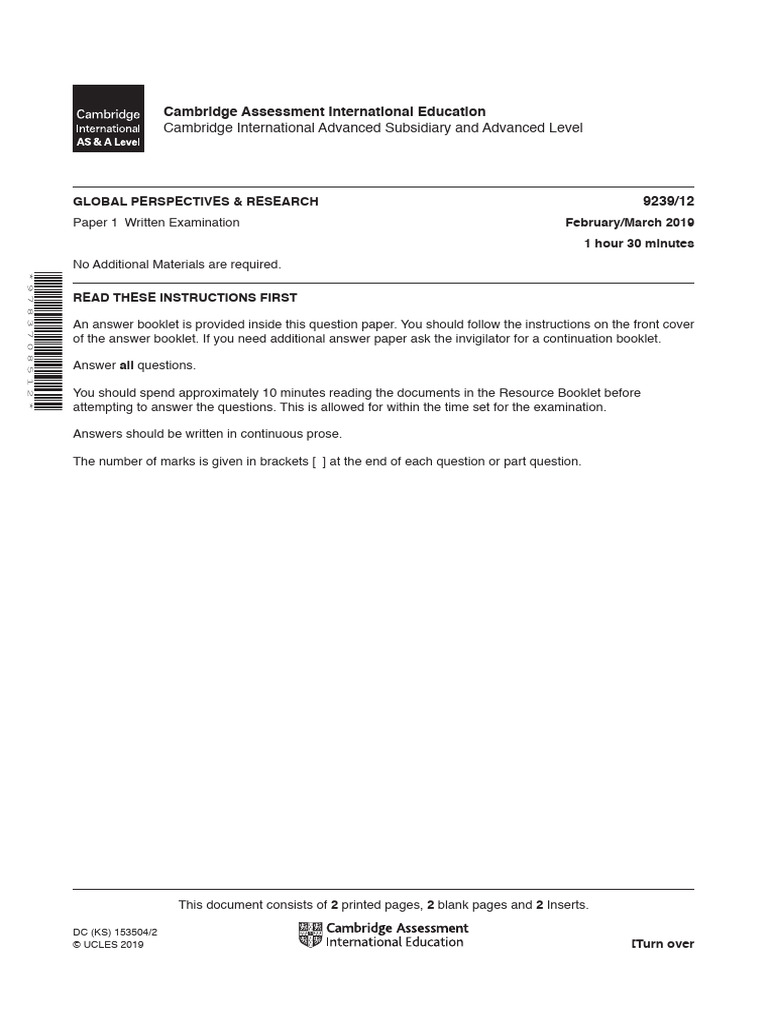 Cambridge Global Perspectives Exam 2019 | PDF