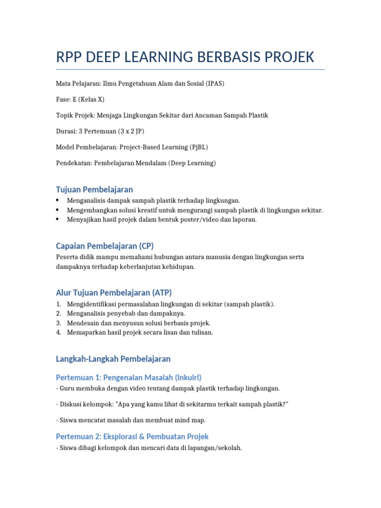 RPP Deep Learning Proyek Lingkungan | PDF
