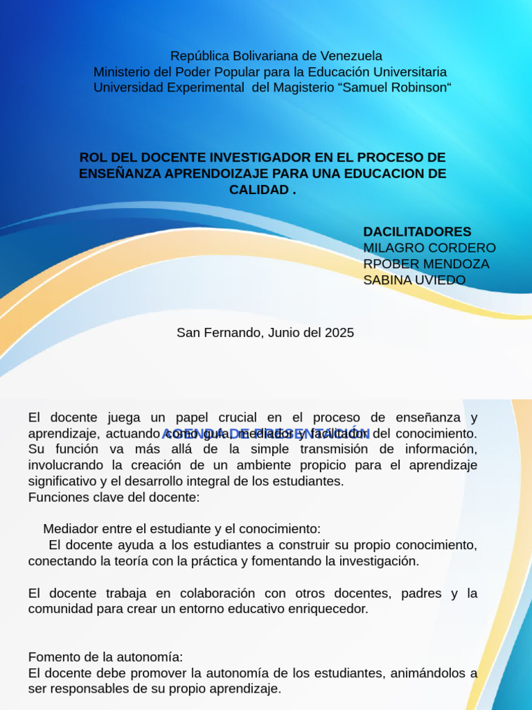 Rol del Docente en la Educación de Calidad | PDF | Maestros | Aprendizaje