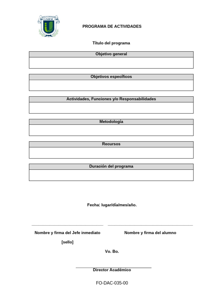 FO DAC 035 00 Programa de Actividades | PDF