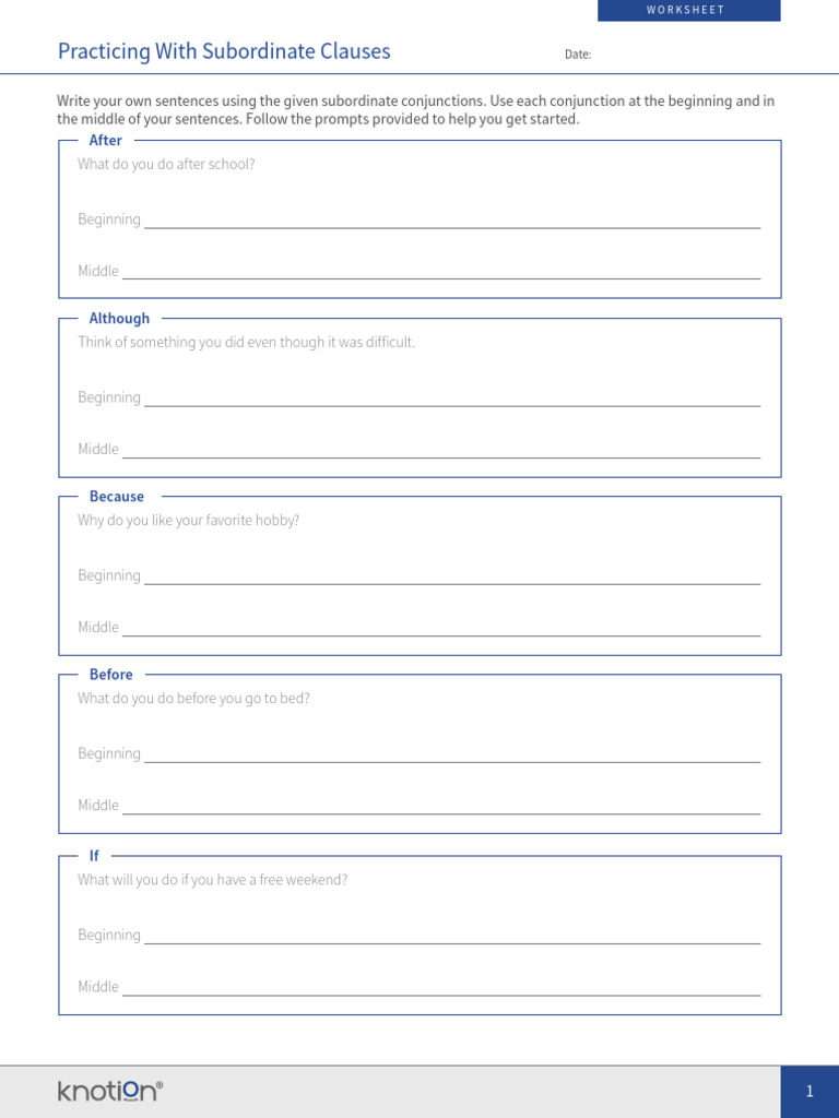 Subordinate Clause Practice Worksheet | PDF