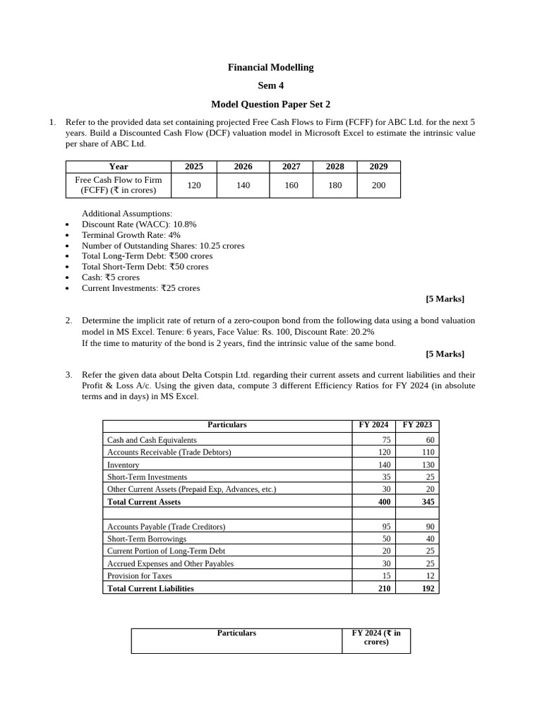 Financial Modelling Question Paper Set 2 | PDF | Discounted Cash Flow ...