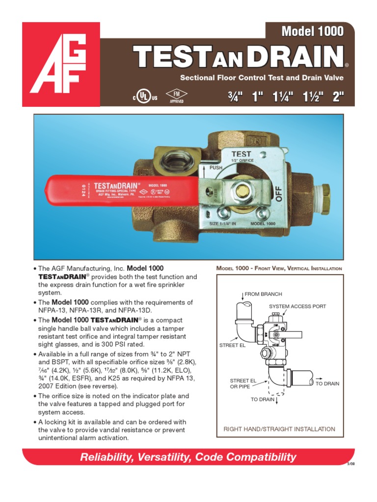 Test & Drain Valve Model 1000 Fire Sprinkler System Valve