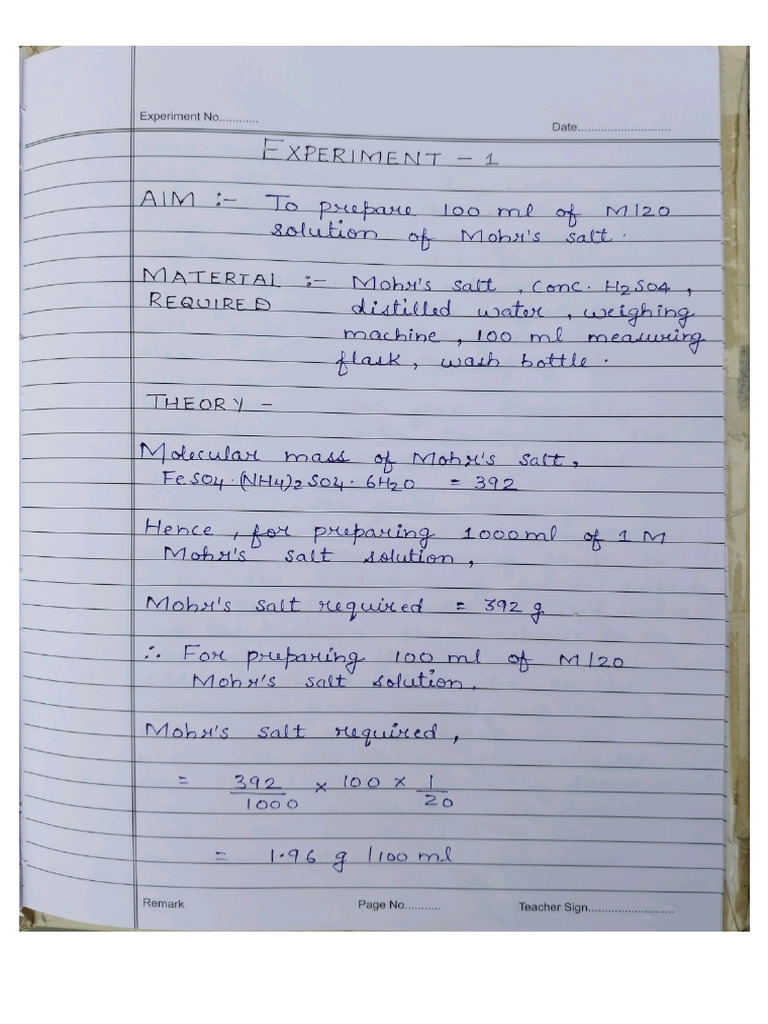 Chemistry Practical 1 | PDF