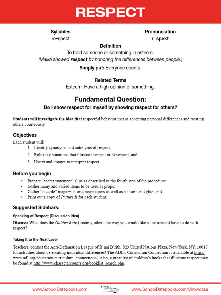 Respect Lesson Plan for Students | PDF