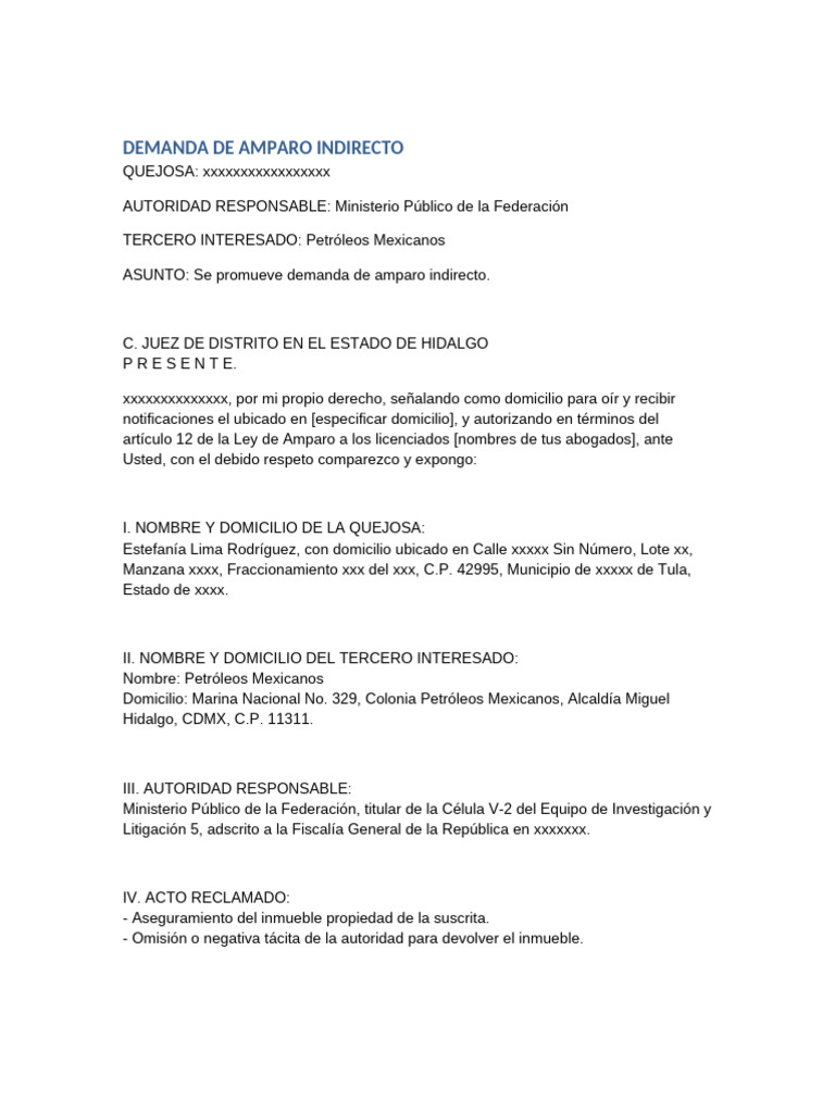 Demanda de Amparo Indirecto por Aseguramiento | PDF | México | Justicia