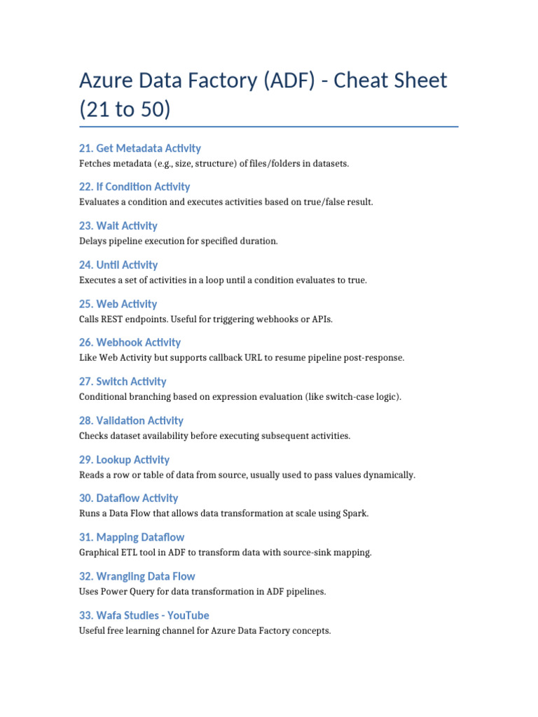 Azure Data Factory Activities Cheat Sheet | PDF | Microsoft Azure ...