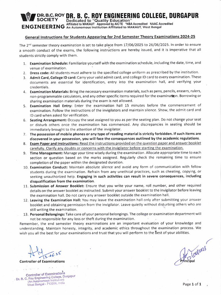 Exam Instructions for 2nd Semester 2024-25 | PDF
