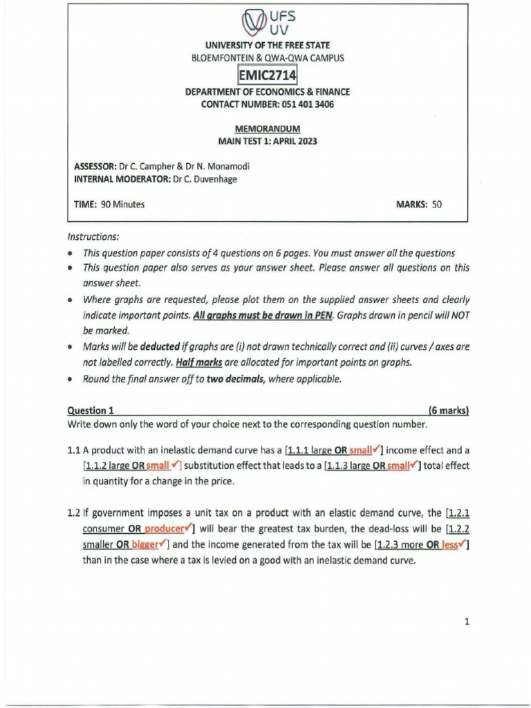 EMIC2714 - Test 1 - Memo - 0001 | PDF