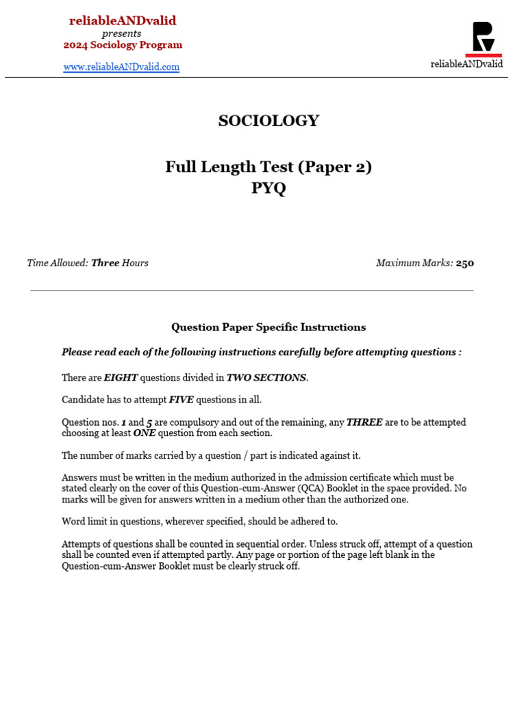 2024 Sociology Paper 2 Overview | PDF