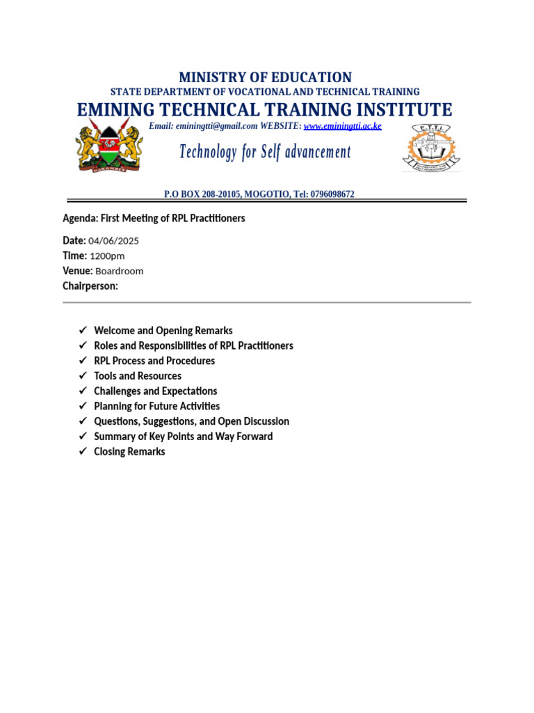 RPL Practitioners Meeting Agenda | PDF