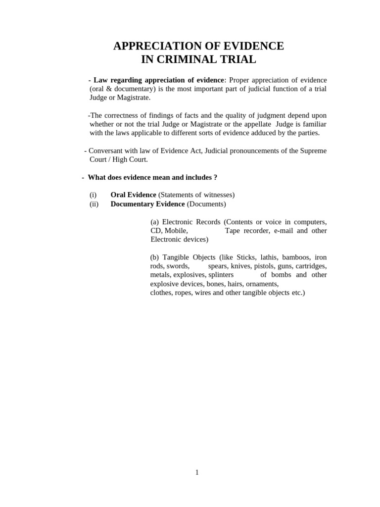 Evidence Appreciation in Criminal Trials | PDF | Witness | Prosecutor