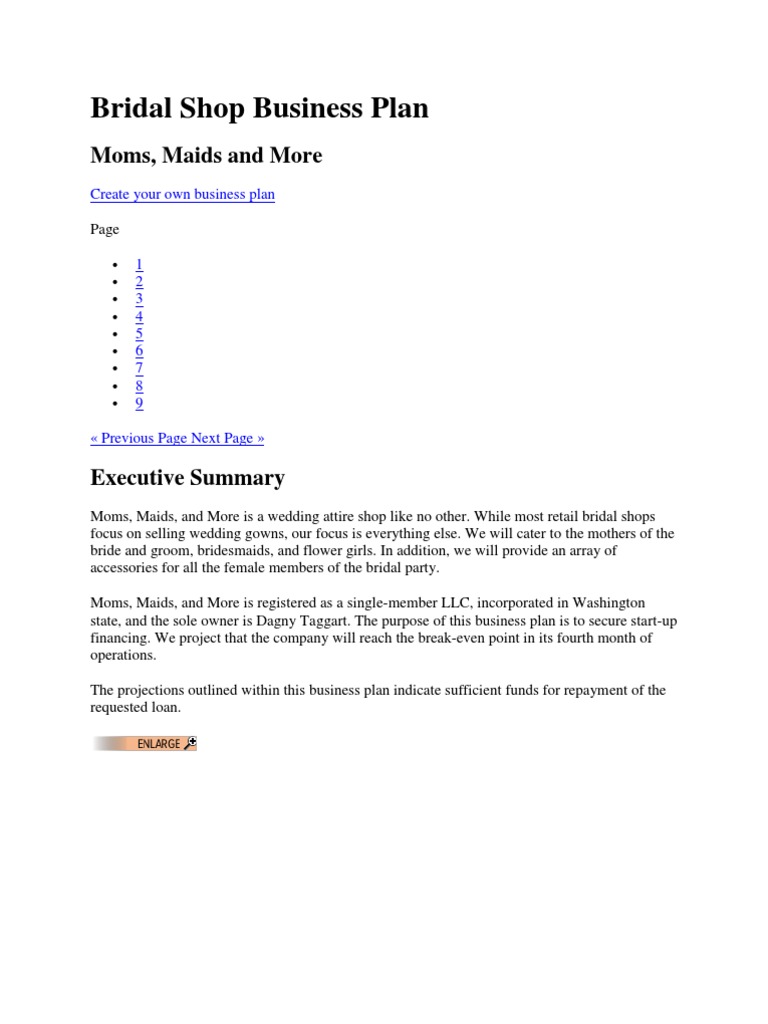 Wedding boutique business plan picture