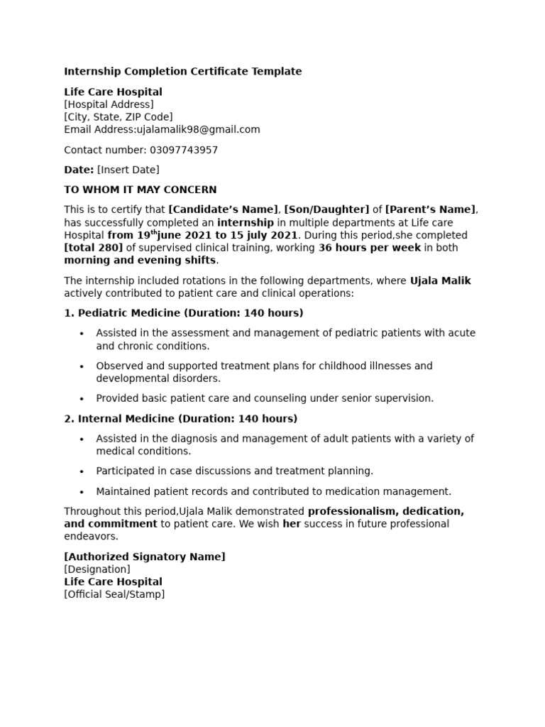 Internship Completion Certificate Template | PDF