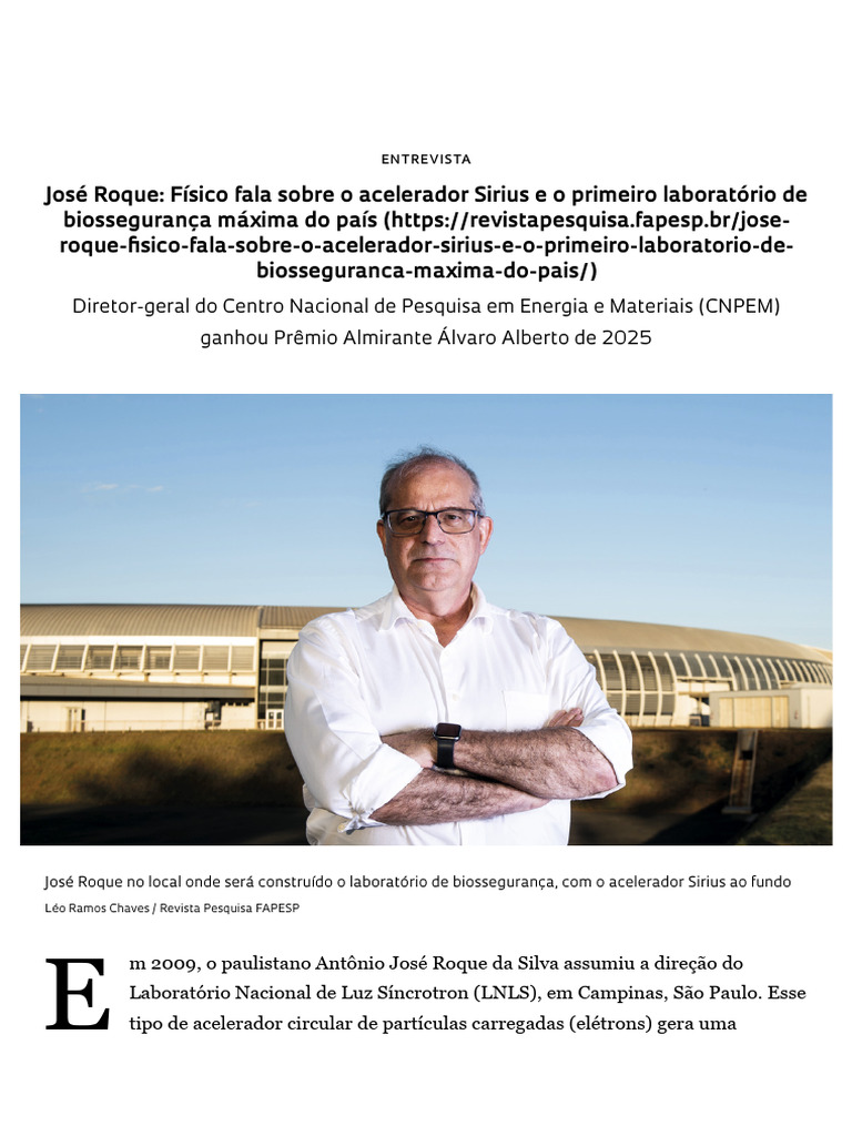 José Roque - Físico Fala Sobre o Acelerador Sirius e o Primeiro ...