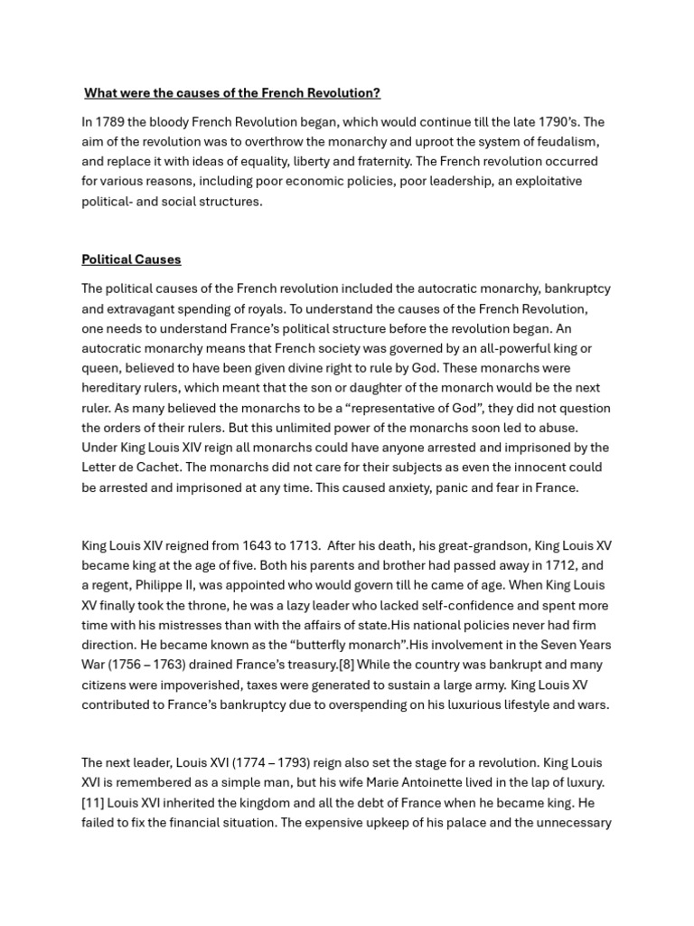 Causes of the French Revolution | PDF | Marie Antoinette | Nobility