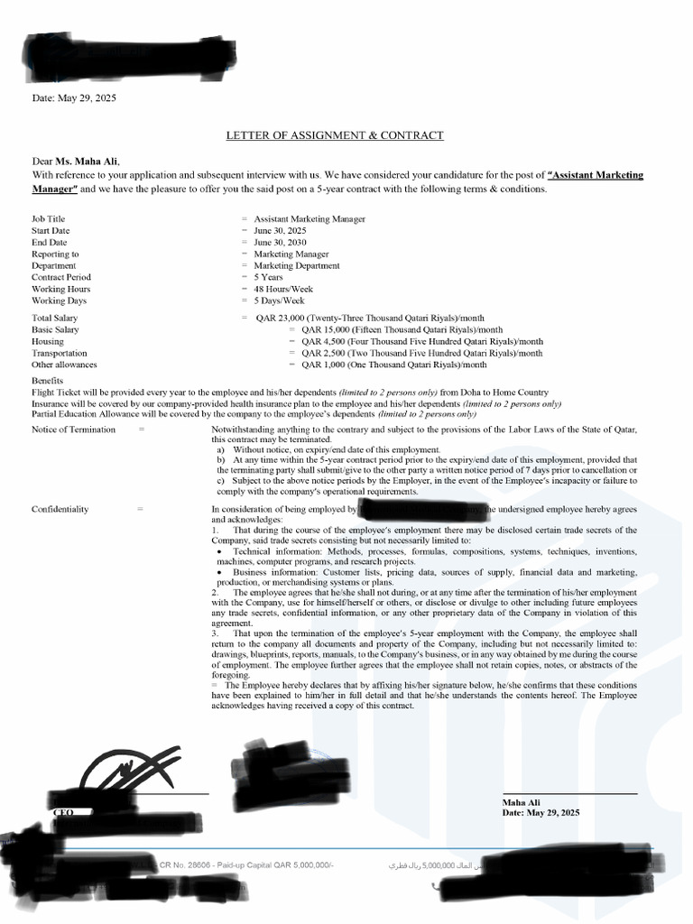 Offer Letter-Maha Ali | PDF