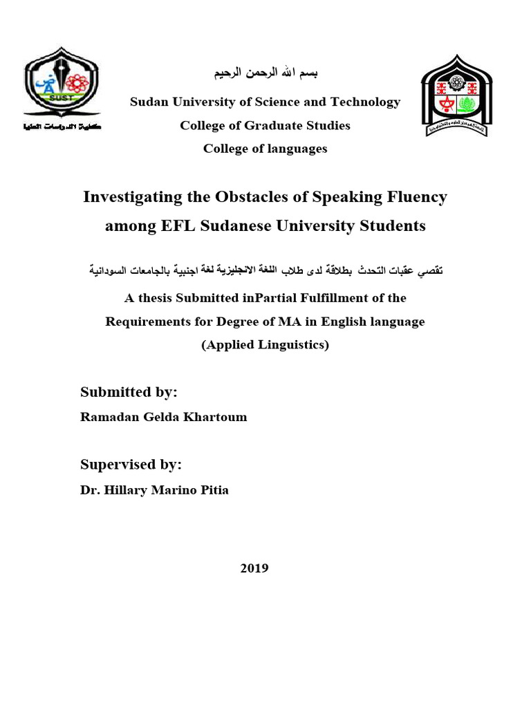 Investigating The Obstacles of Speaking Fluency Among EFL Sudanese ...