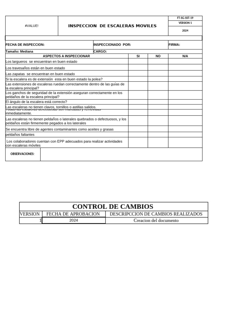 Formato de Inspeccion de Escaleras Moviles Estrenatodo | PDF