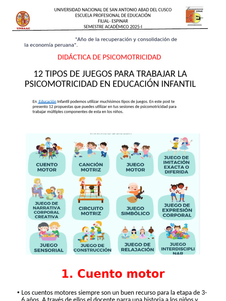12 Juegos Que Promueven El Desarrollo de La Psicomotricidad | PDF ...
