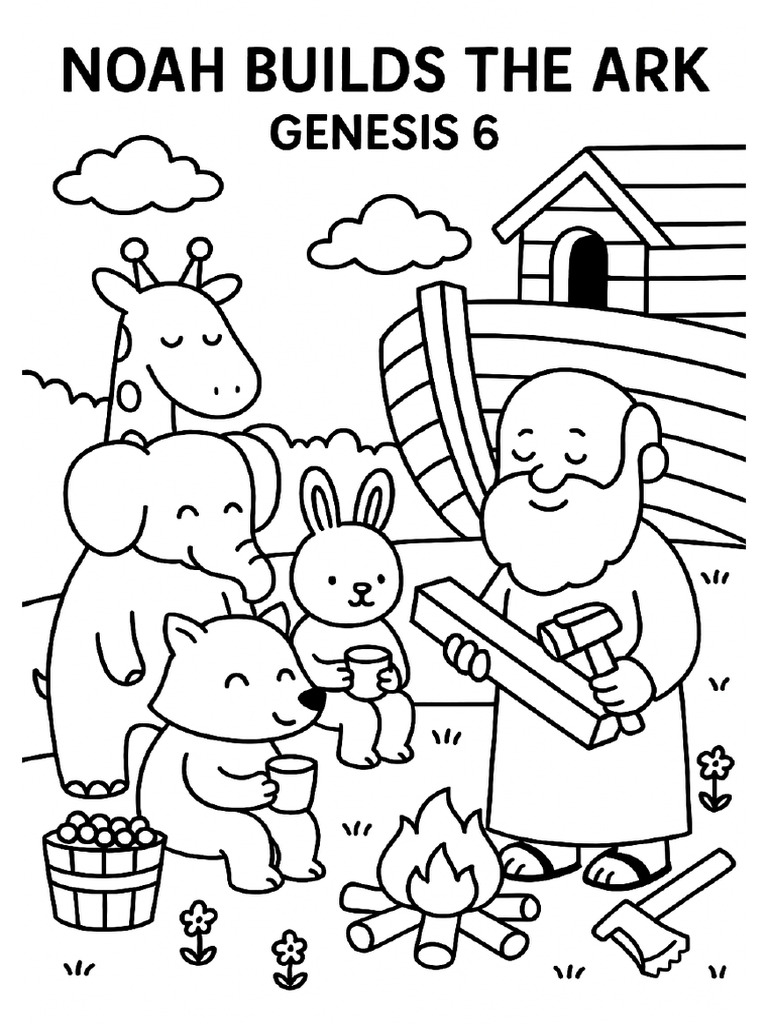 Noah Builds the Ark Genesis 6 Colouring Page Free Printable 37g8x0 PDF