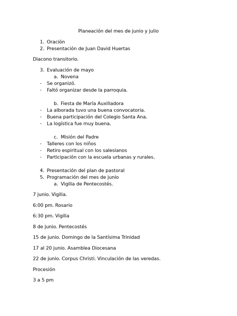 Planeación Del Mes de Junio y Julio | PDF