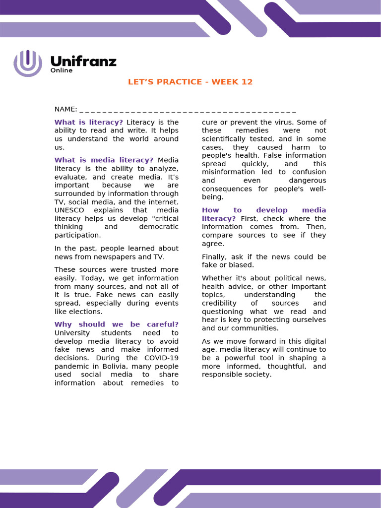 s12 - Let's Practice Week 12 | PDF | Human Communication | Mass Media
