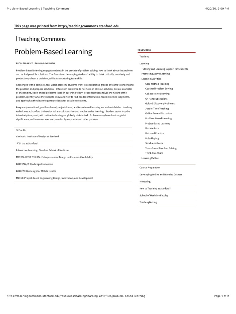 Problem-Based Learning Teaching Commons | PDF | Education Theory ...